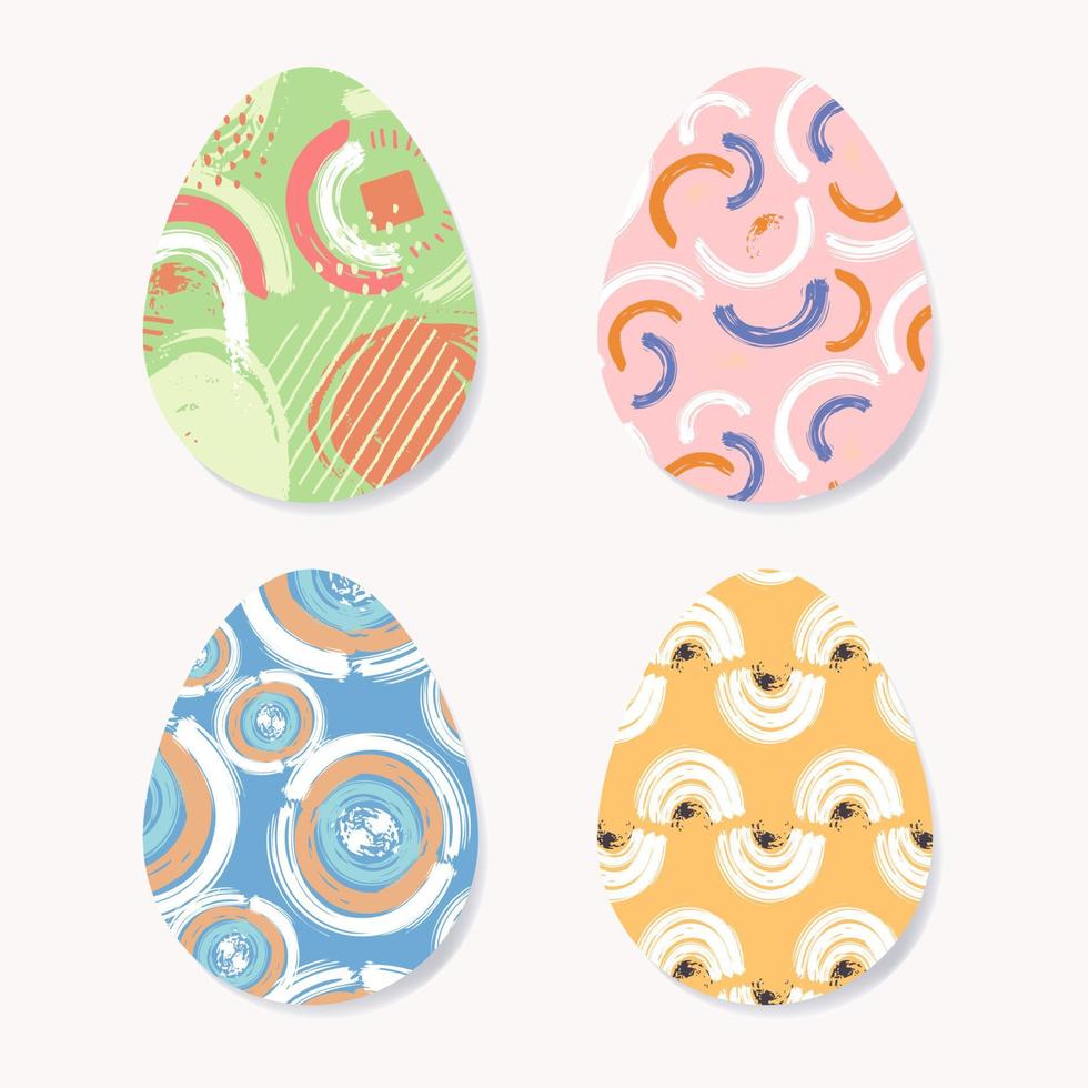 Set of abstract Easter eggs. Collection of eggs with different color patterns. Colorful graphic design elements on a white background. Vector