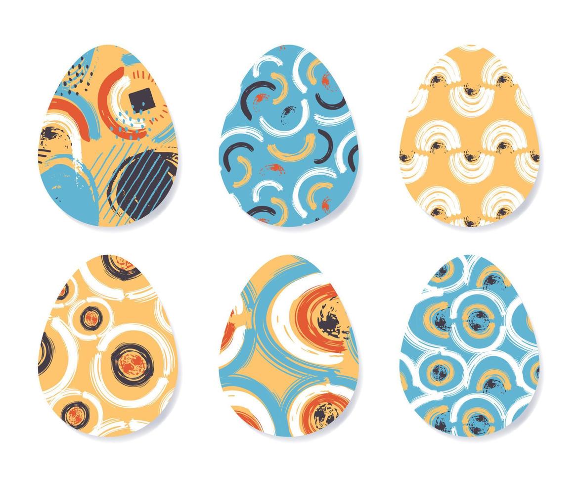 conjunto de huevos de pascua abstractos. colección de huevos con diferentes patrones de color. coloridos elementos de diseño gráfico sobre un fondo blanco. vector