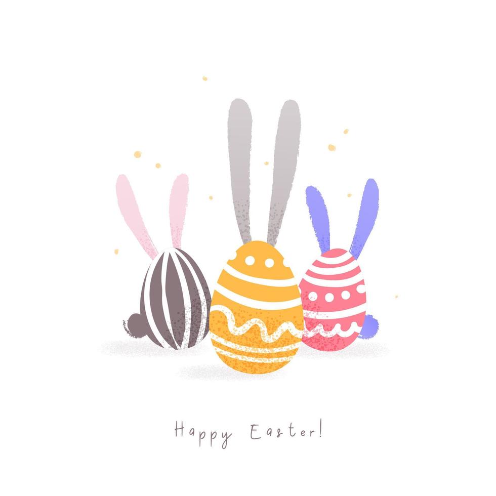 Easter eggs with rabbit ears. Funny hand draw illustration in cartoon style. Vector