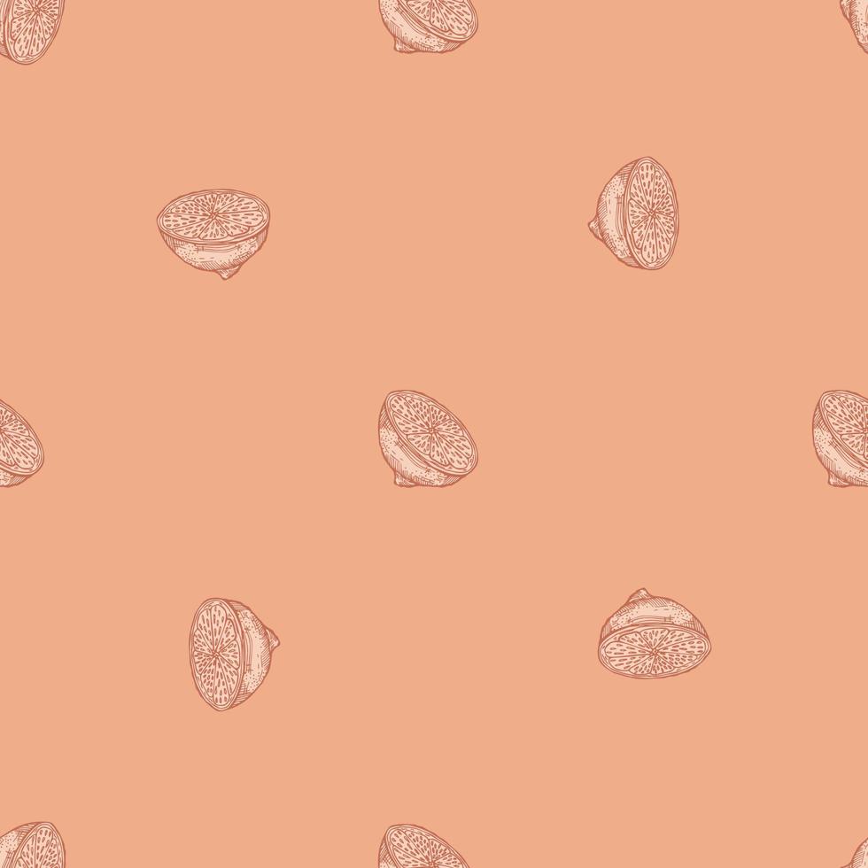 Seamless pattern lemon half engraving. Vintage background of citrus fruits in hand drawn style. vector