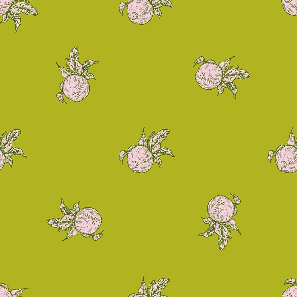 Seamless pattern engraved lemon on twig with leaves. Vintage background citrus fruit on branch in hand drawn style. vector