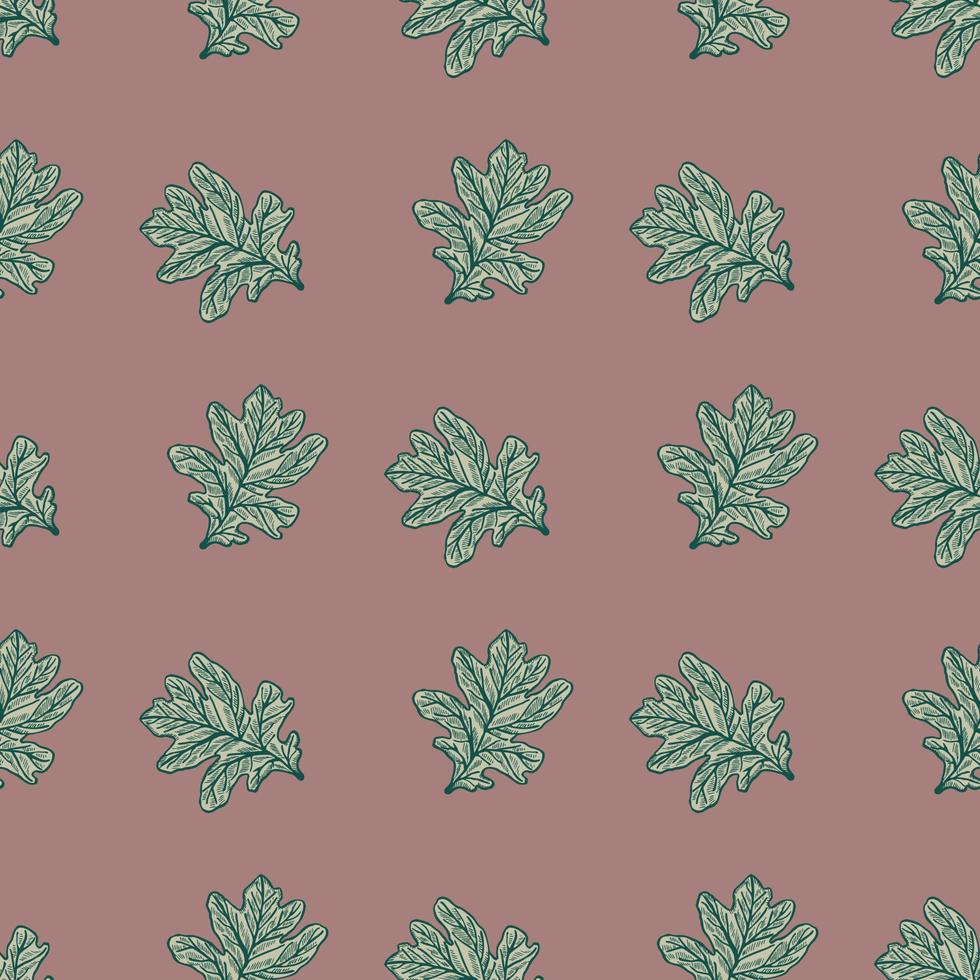 Leaves oak engraved seamless pattern. Retro background botanical with forest foliage in hand drawn style. vector