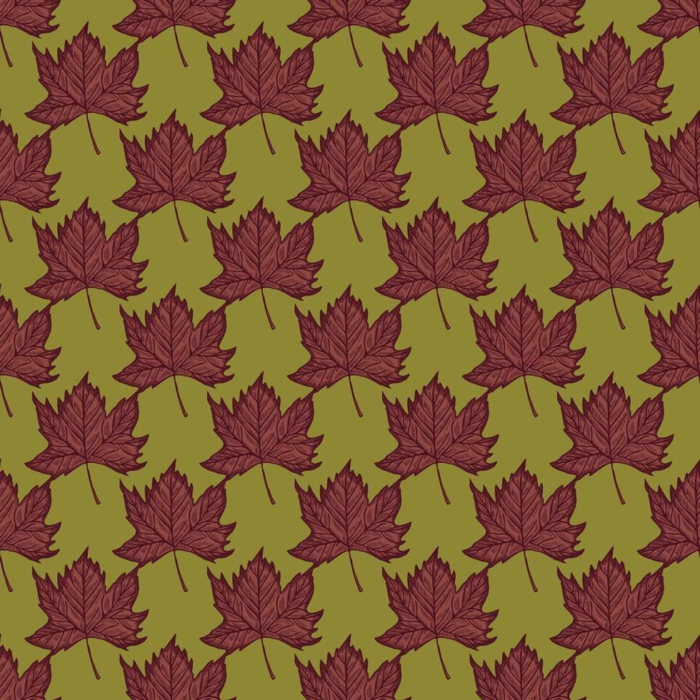 Leaves maple engraved seamless pattern. Vintage background botanical with canadian foliage in hand drawn style. vector
