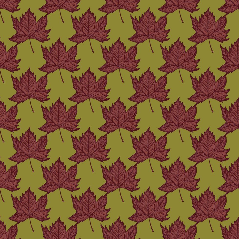 Leaves maple engraved seamless pattern. Vintage background botanical with canadian foliage in hand drawn style. vector