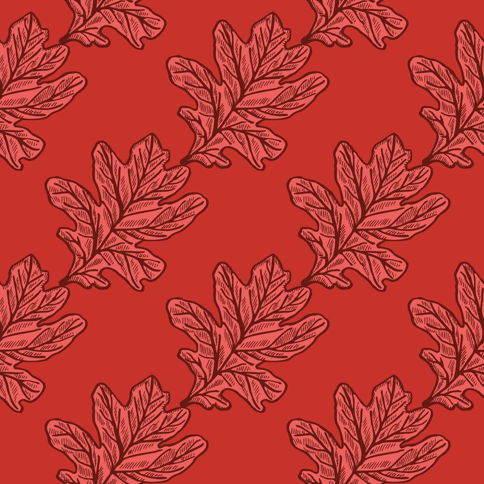 Leaves oak engraved seamless pattern. Retro background botanical with forest foliage in hand drawn style. vector