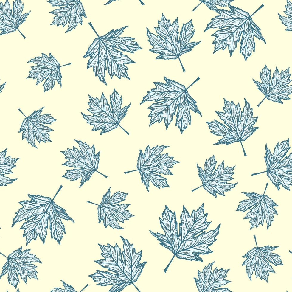 Leaves maple canadian engraved seamless pattern. Vintage background botanical with foliage in hand drawn style. vector