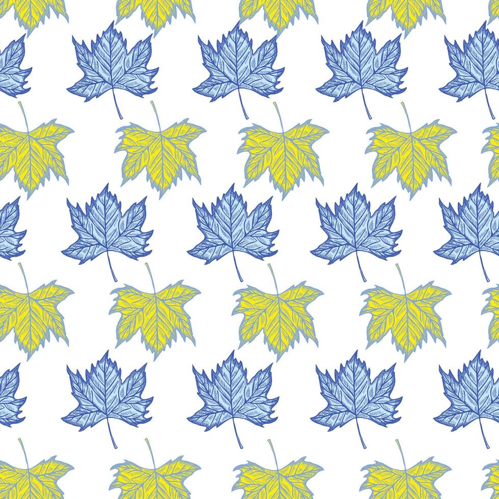 Leaves maple engraved seamless pattern. Vintage background botanical with canadian foliage in hand drawn style. vector