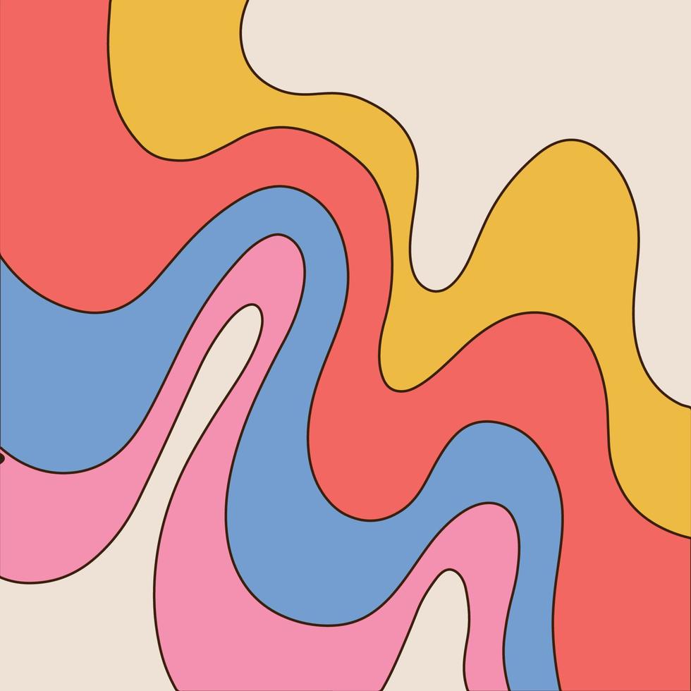 Abstract psychedelic background with colorful waves. Trendy vector illustration in style of hippie 60s, 70s. Vector hand drawn illustration.