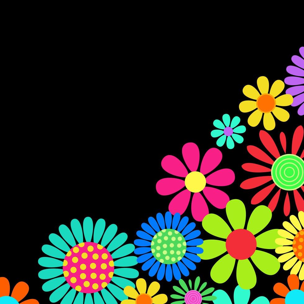 Groovy Retro Rainbow Floral Garden Frame vector