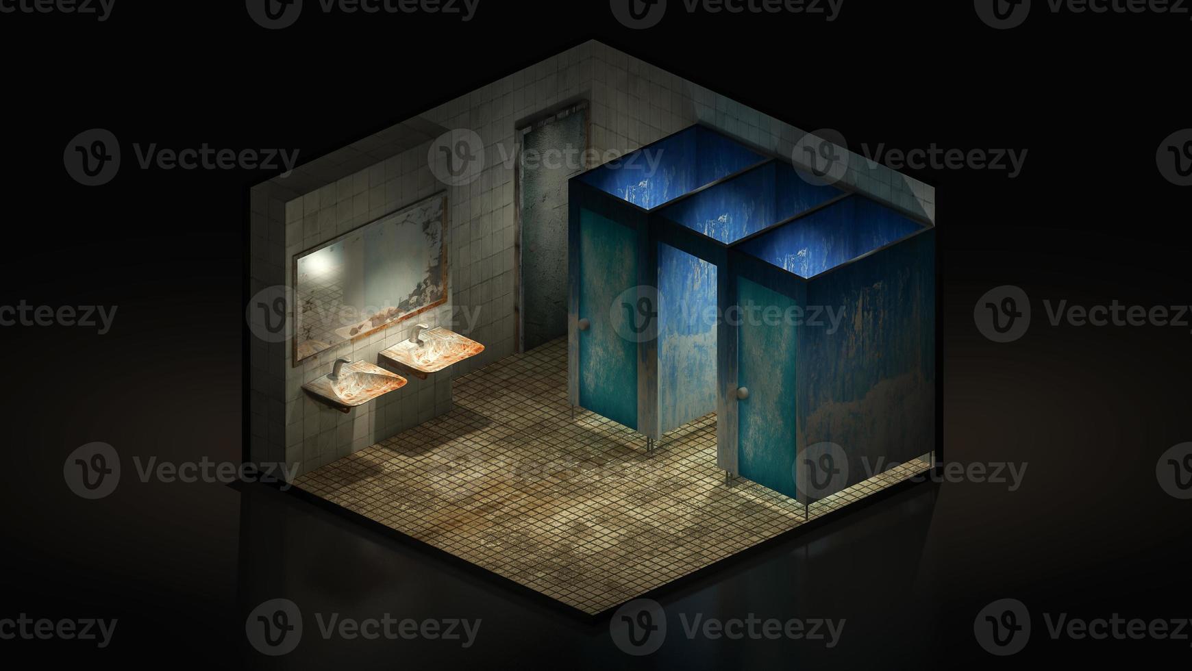 Horror and creepy toilet in the hospital.,3d illustration Isomatric. photo