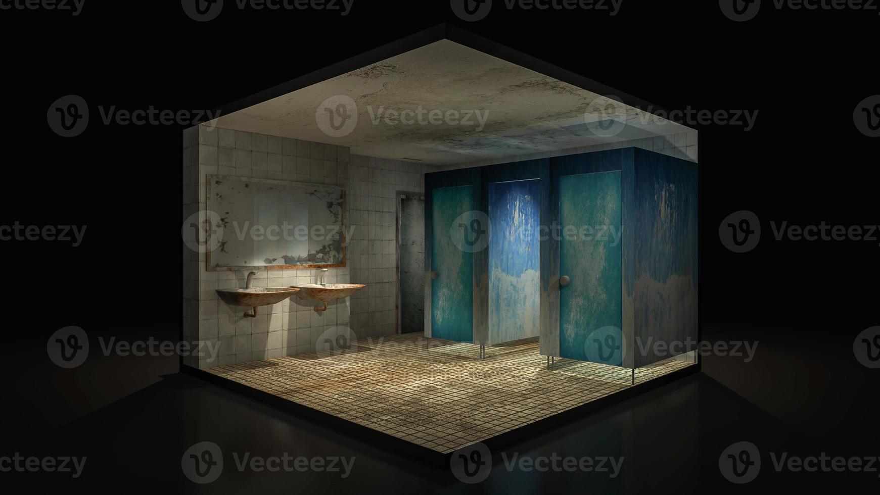 horror y baño espeluznante en el hospital, ilustración 3d. foto
