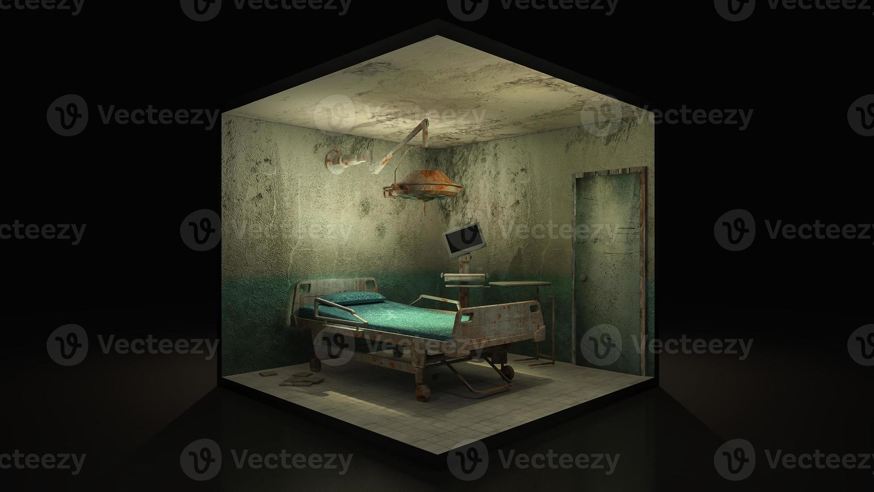 Horror and creepy abandoned operating room in the hospital.,3d illustration. photo