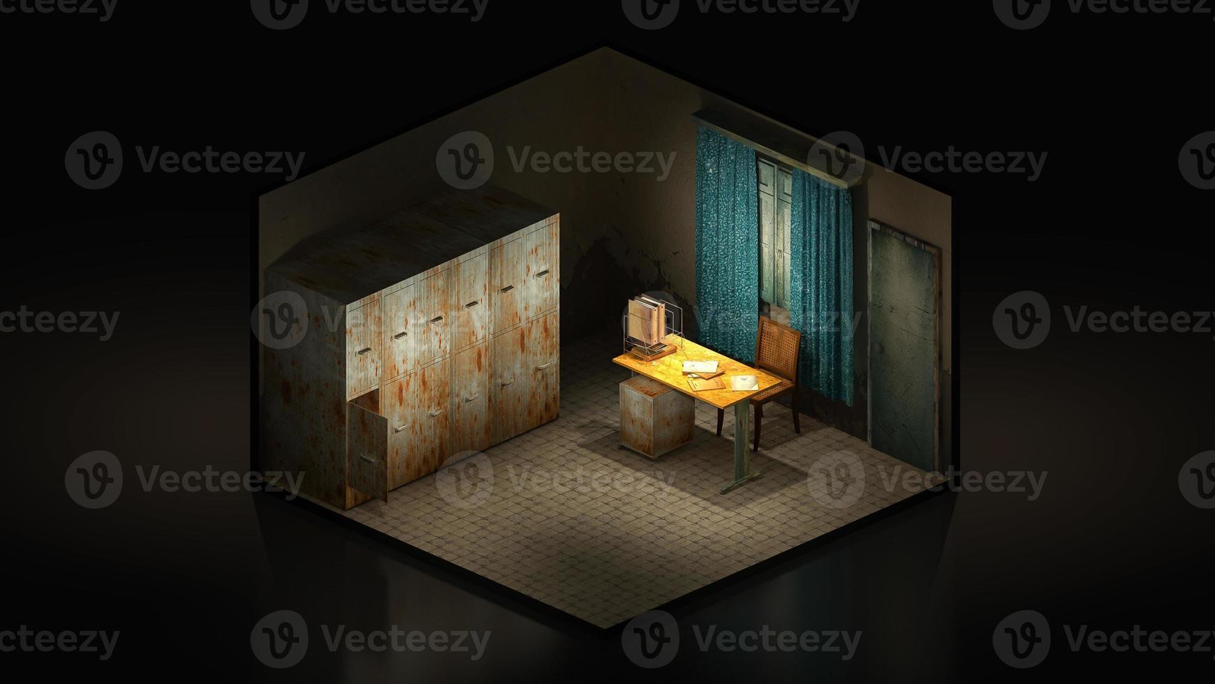 Horror and creepy mortuary in the hospital .3D rendering.,3d illustration Isomatric. photo