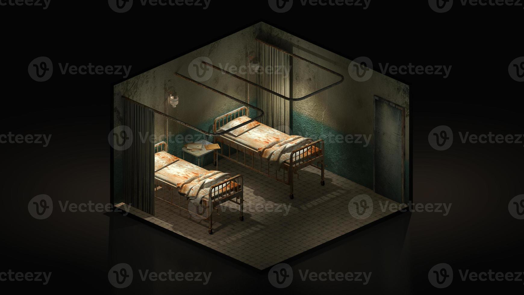 Horror and creepy ward room in the hospital .3d illustration Isomatric. photo