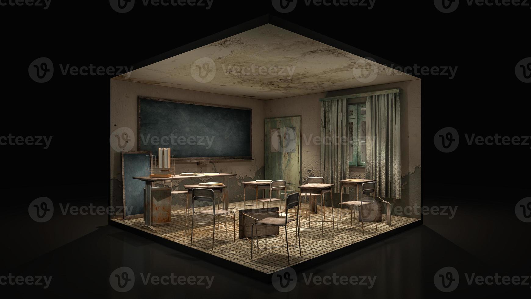 Horror and creepy classroom in the school.,3d illustration. photo