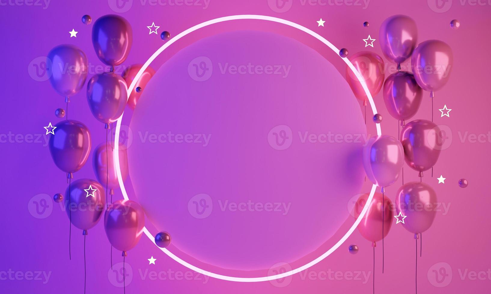 3D Rendering concept of birthday valentine wedding party event background or for commercial. Abstract futuristic light theme balloons with blank paper copy space for text. 3D Render. 3D illustration. photo