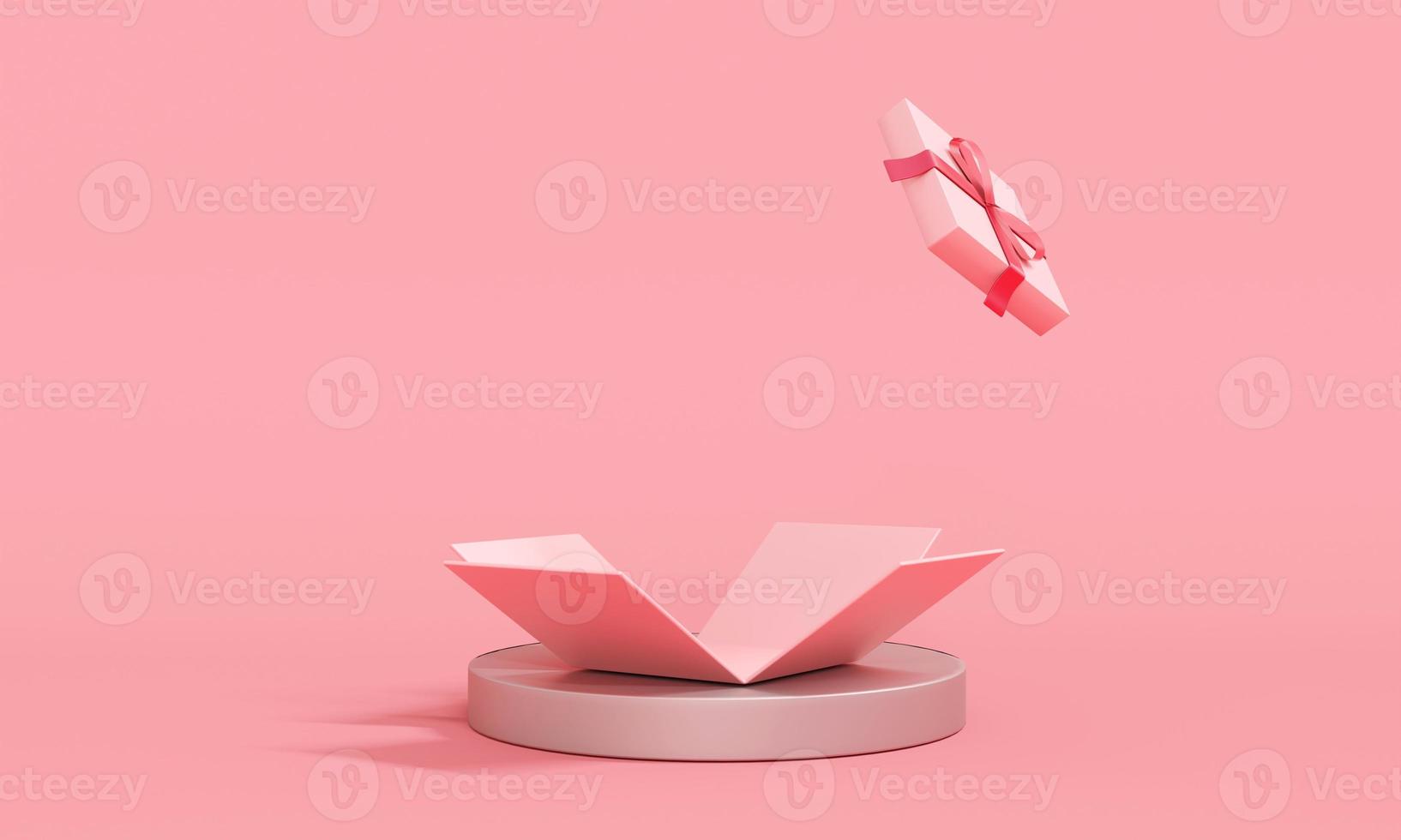 3D Rendering of gift box explosion show blank space inside on pastel background for commercial design. 3D Render. photo