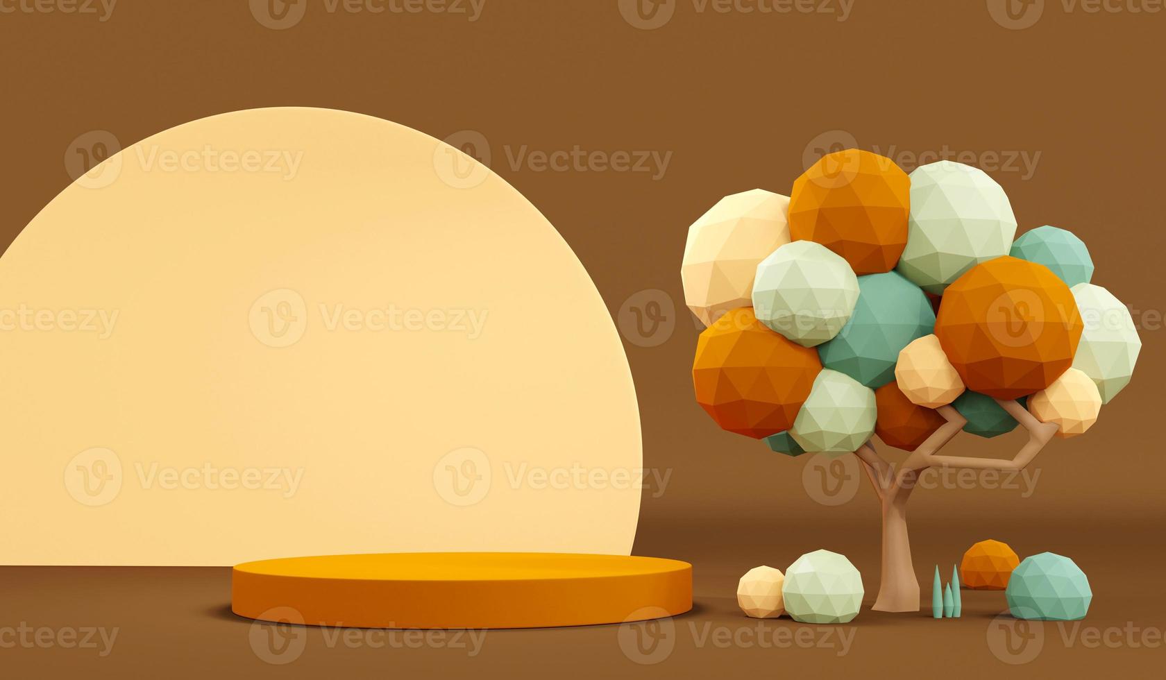 3D Rendering autumn color theme podium product display in pastel colors scene for commercial. 3d render illustration. photo
