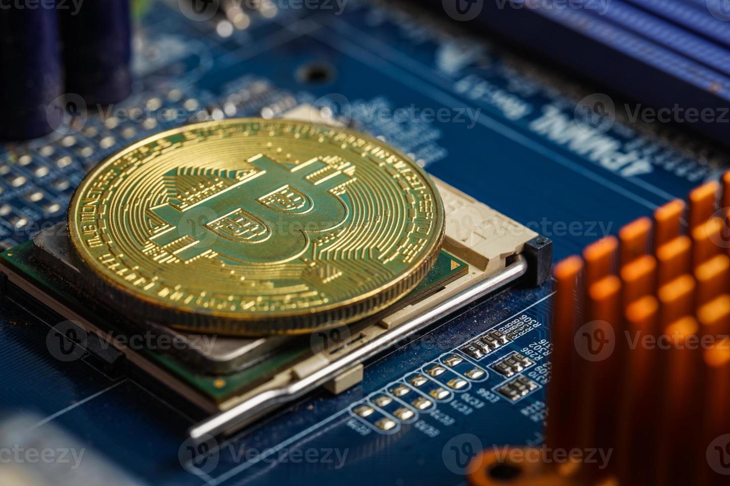 Gold Bitcoin electronic computer processor board photo