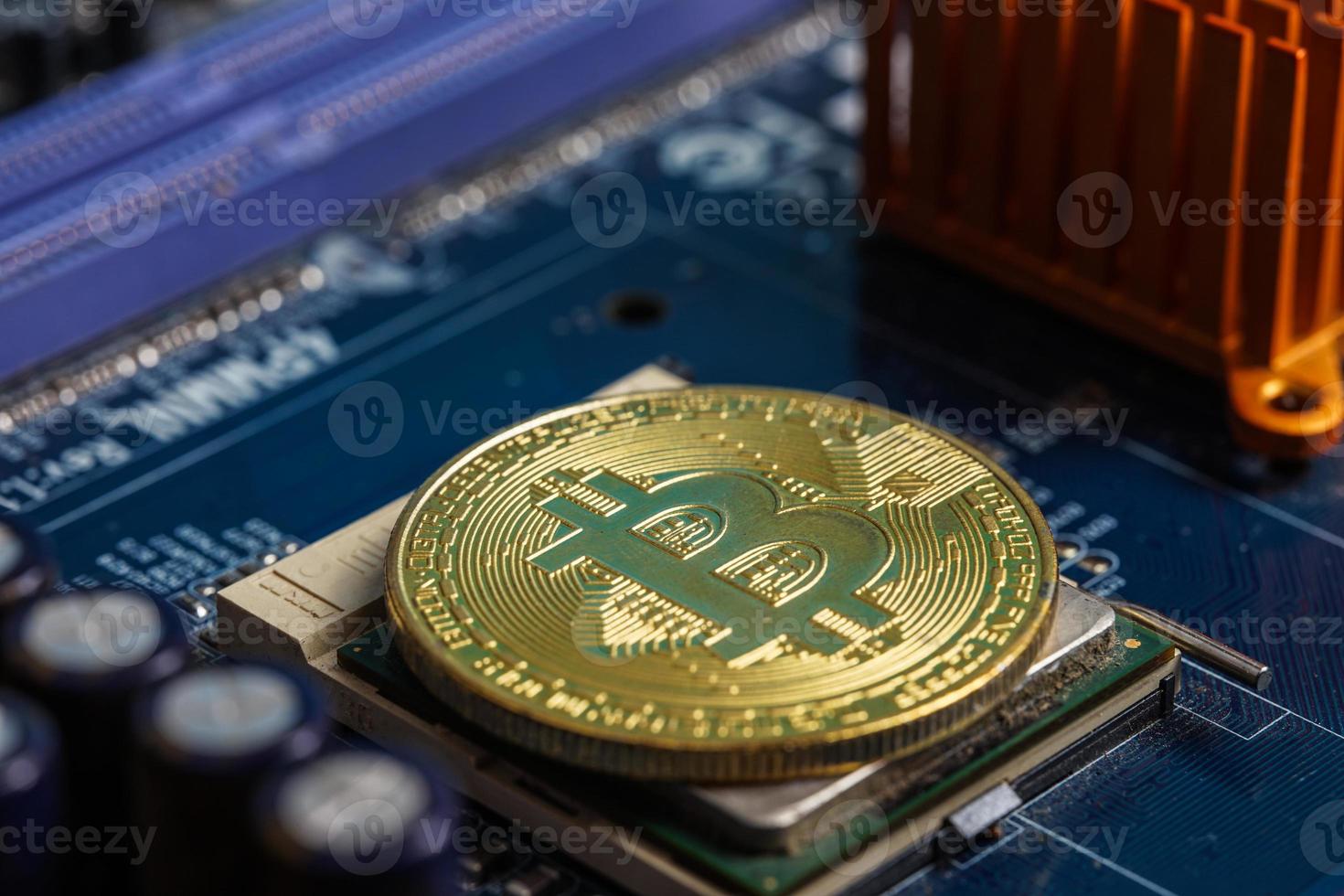 Gold Bitcoin electronic computer processor board photo