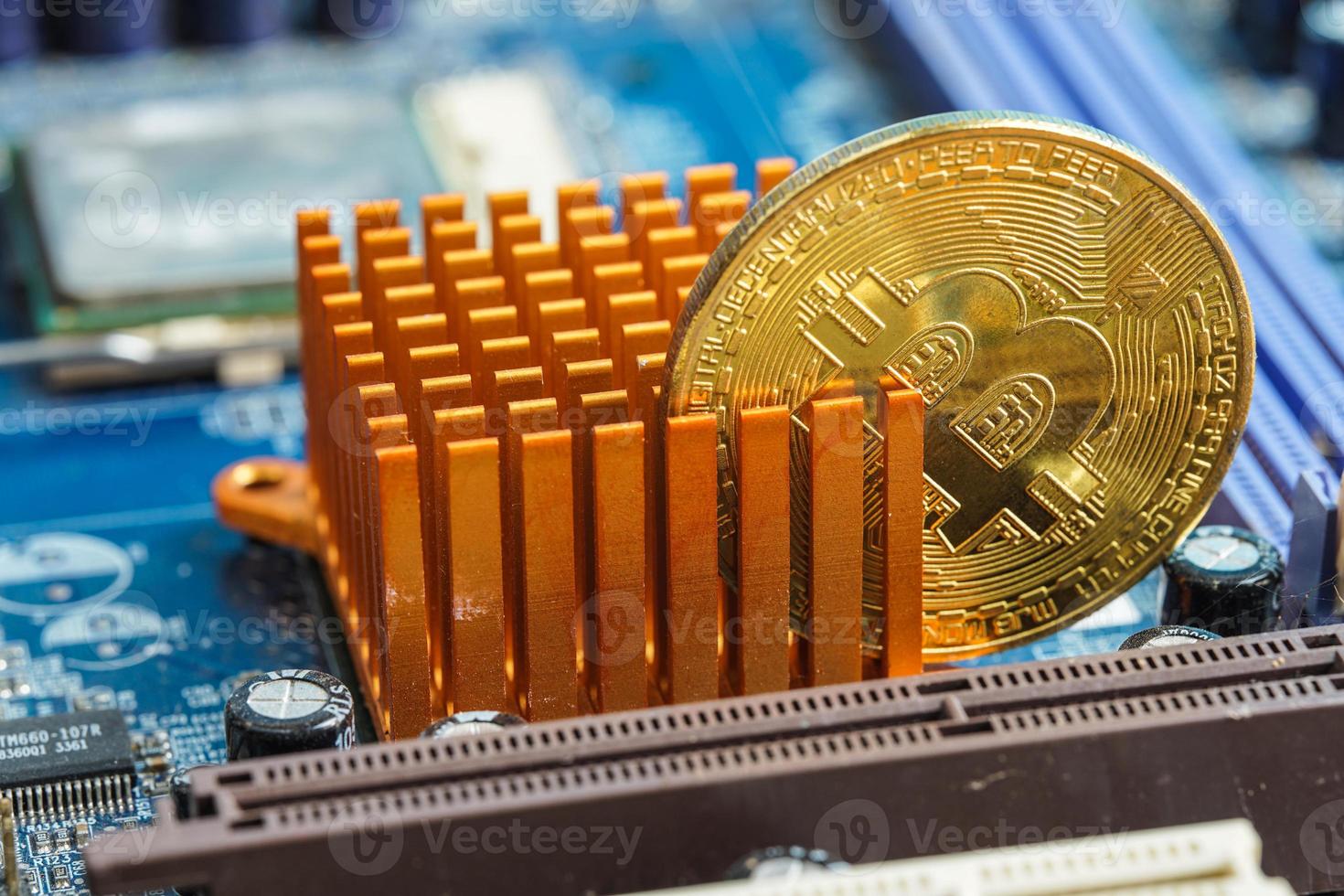 Gold Bitcoin electronic computer processor board photo