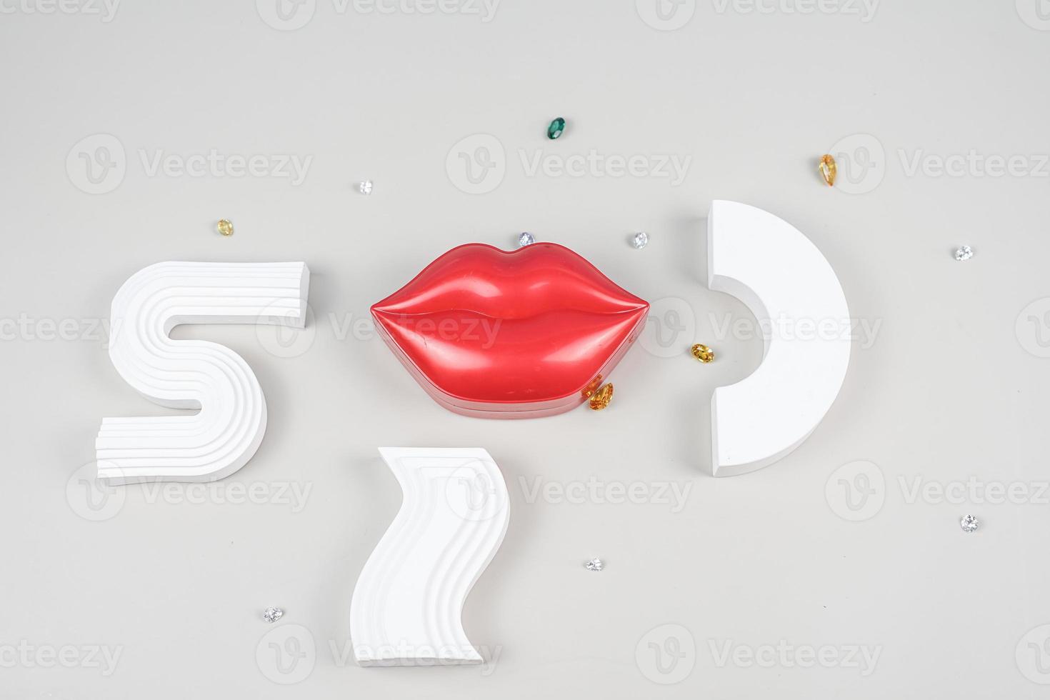 Sexy lip, Open female mouth. Lips with lipstick. Woman's lips close up isolated on background. photo