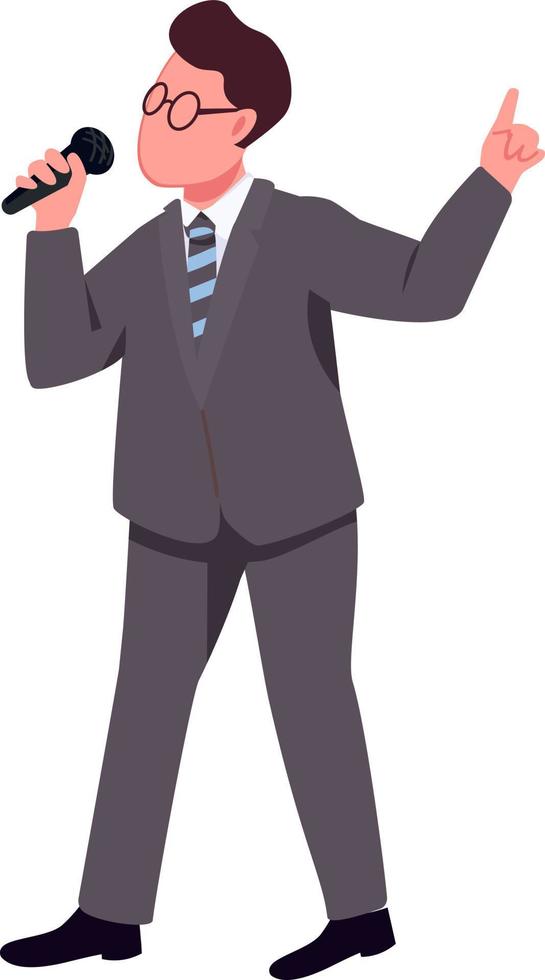 Male television presenter with handheld microphone semi flat color vector character