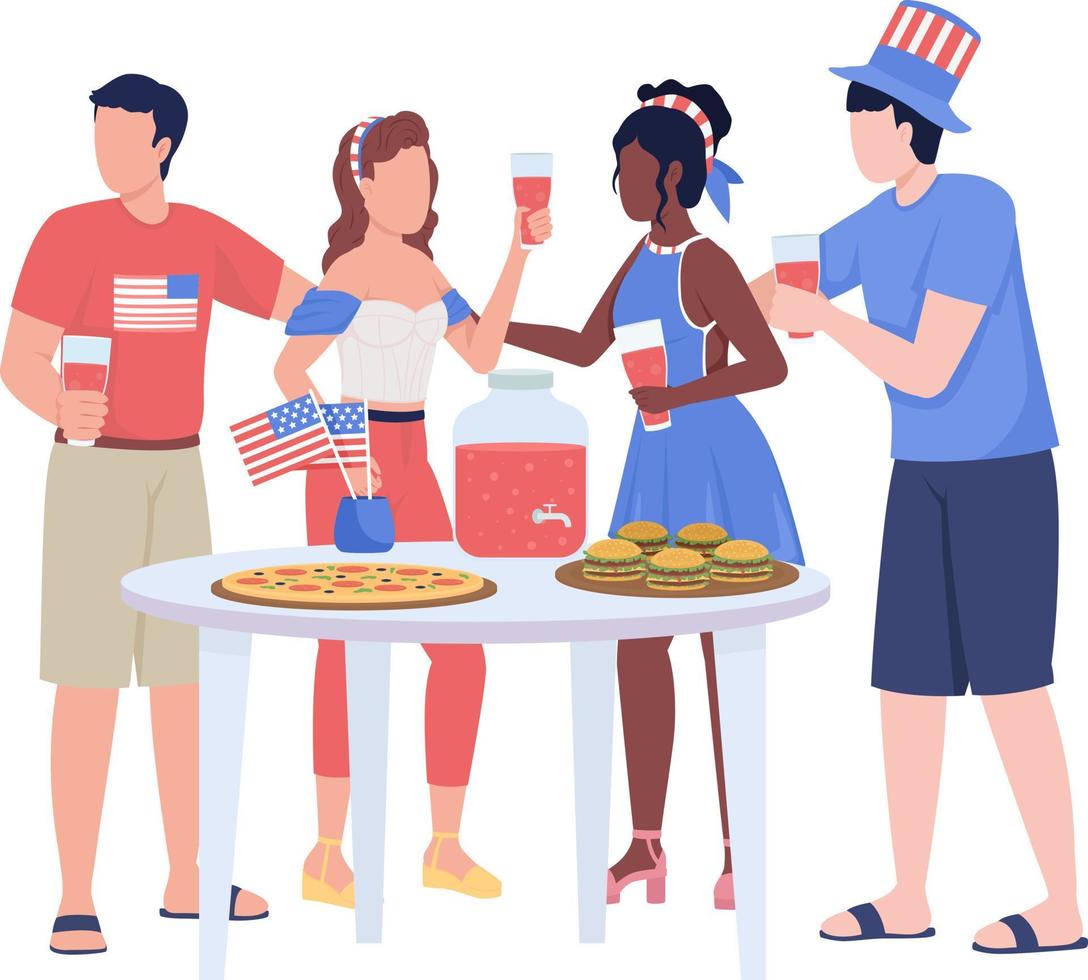 Friends celebrating Independence day semi flat color vector characters