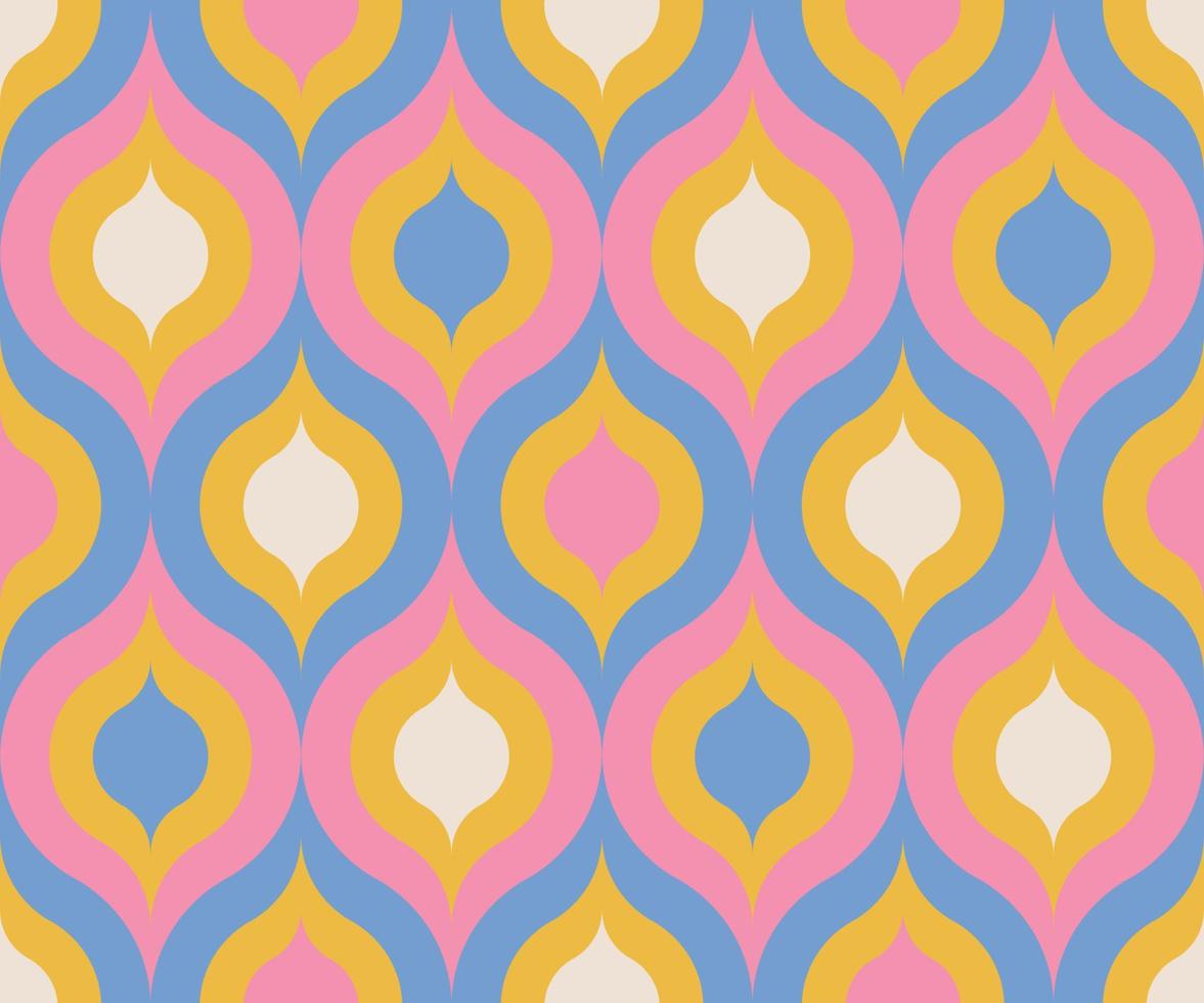 70s Style Retro Seamless Pattern. 60s and 70s Aesthetic wavy design. Geometric psychedelic background. Vector flat illustration.