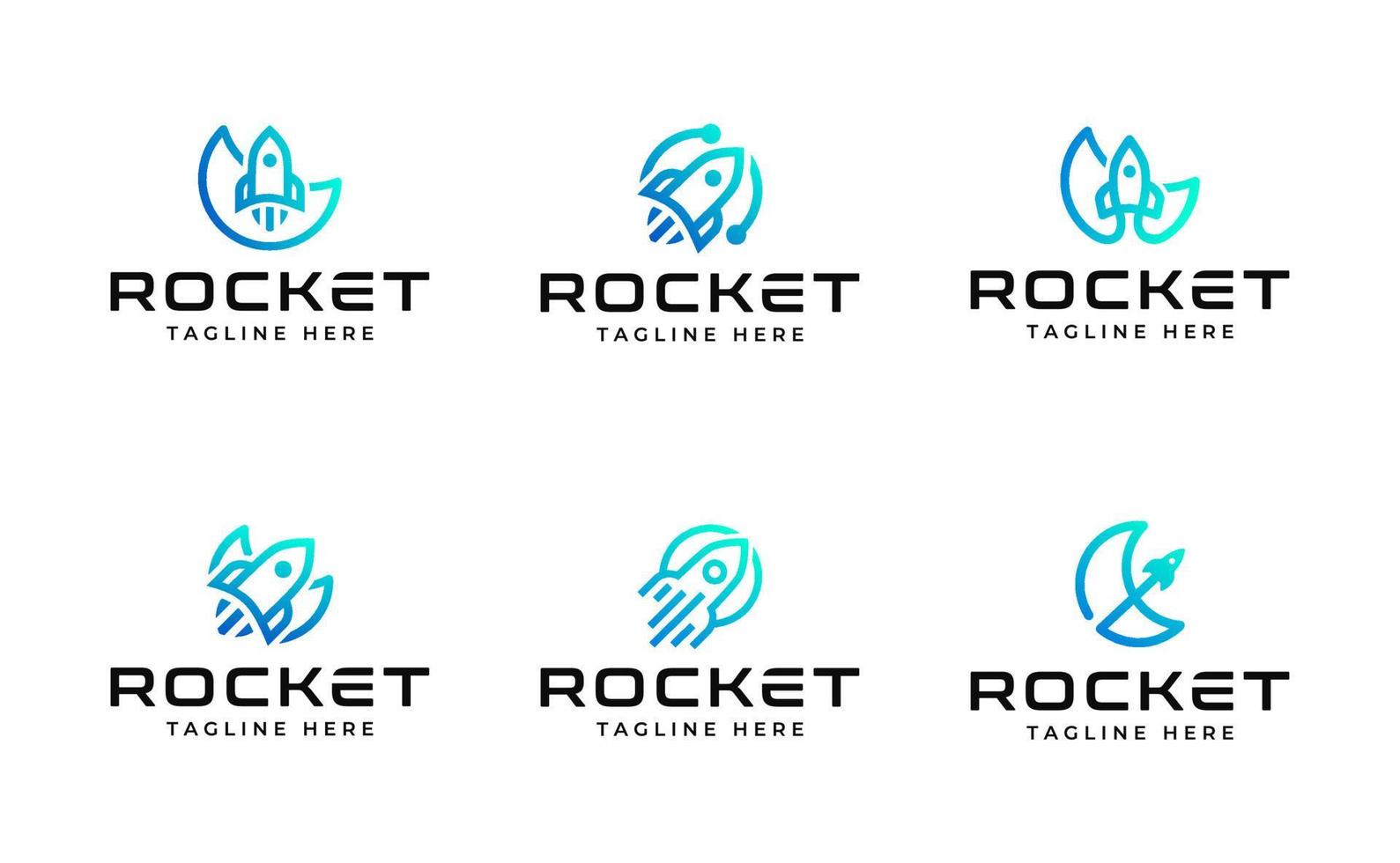 Rocket moon technology gradient logo bundle vector