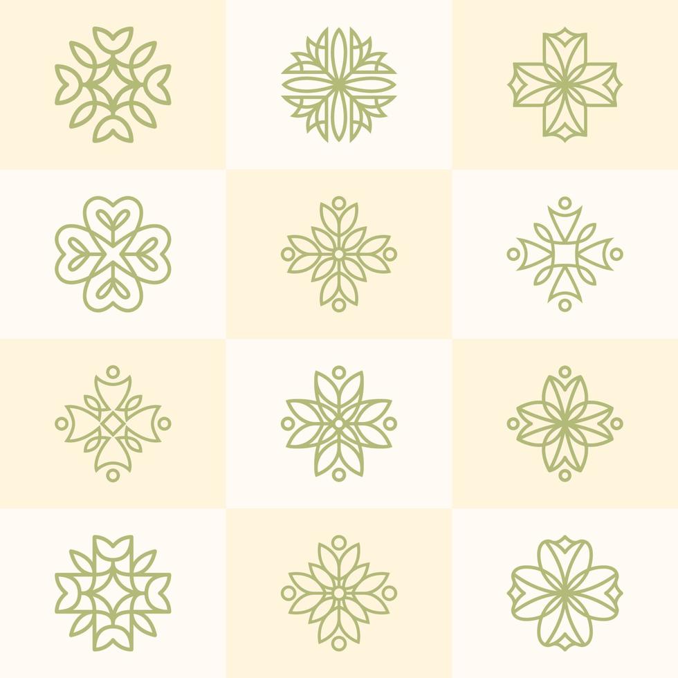 Abstract monoline flower set bundle logo vector
