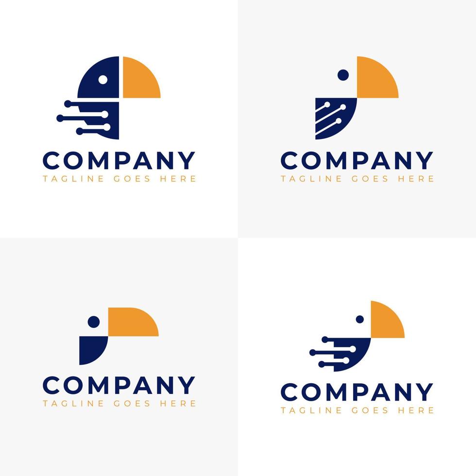 paquete de logotipo de tecnología de pájaro tucán vector
