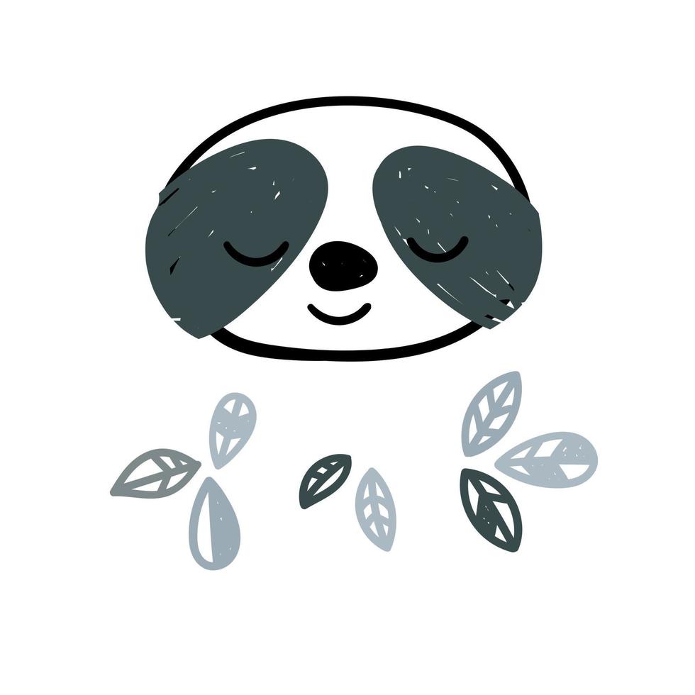 Cute sloth face close-up. Vector illustration in the Scandinavian style