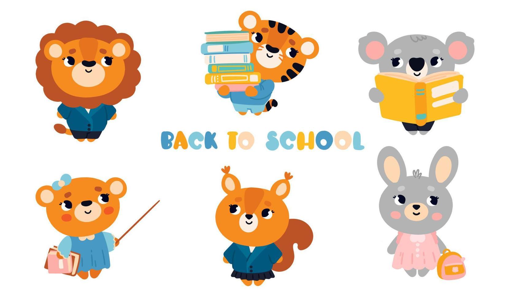 A set of cute animals. Vector card back to school