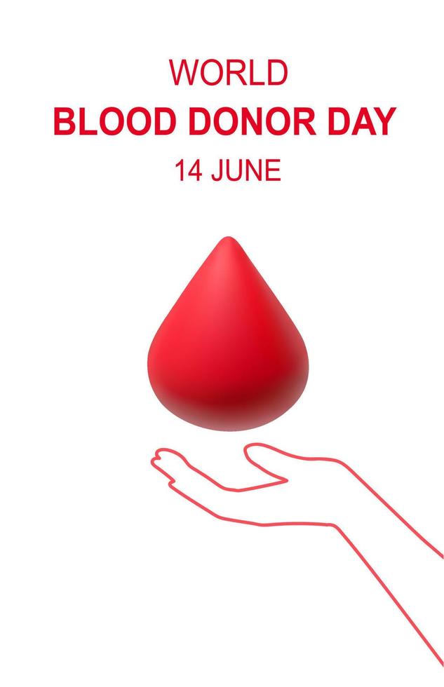 A drop of blood in my hand. The concept of blood donation. Vector vertical banner