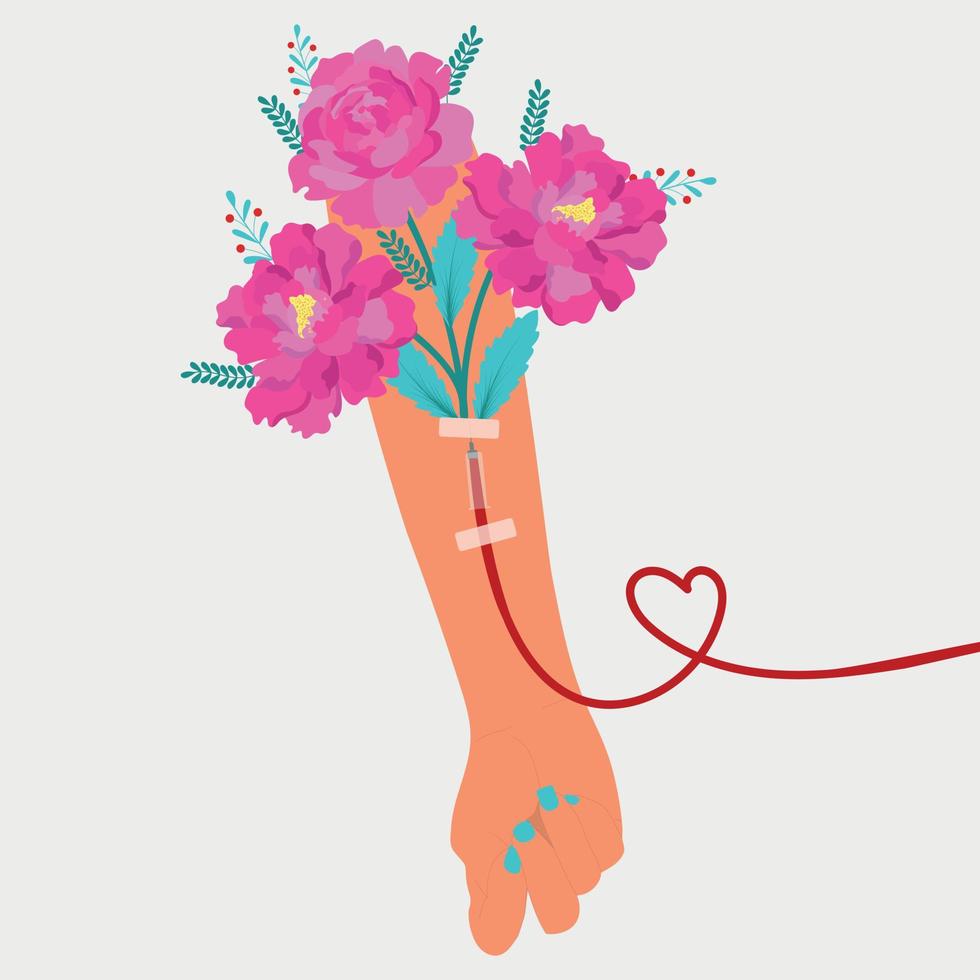 Blood donor arm with flowers vector