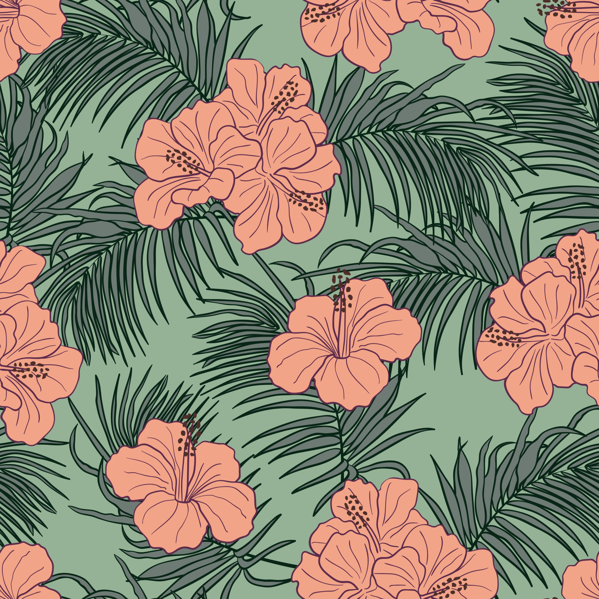 Hibiscus Flower Wrapping Paper, Tropical Flower Wrapping Paper