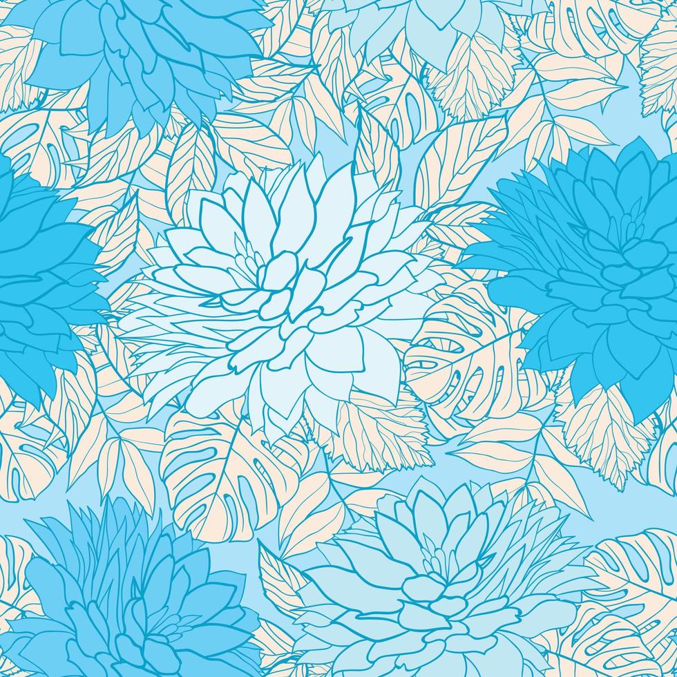 Marigold flowers and leaves seamless pattern background. Tropical peony wrapping paper or textile design. Beautiful print with hand-drawn exotic plants. vector