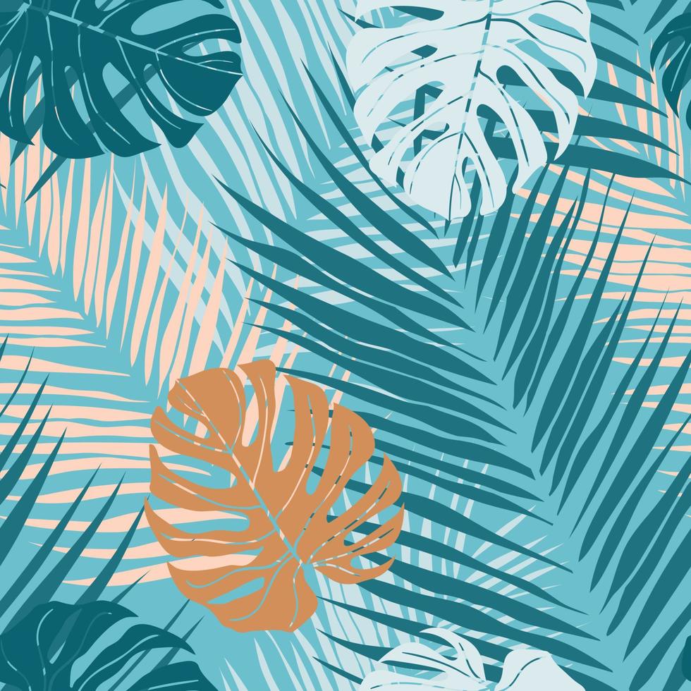 Beautiful tropical leaves branch seamless pattern design. Tropical leaves, monstera leaf seamless floral pattern background. Trendy brazilian illustration. Spring summer design for fashion prints vector