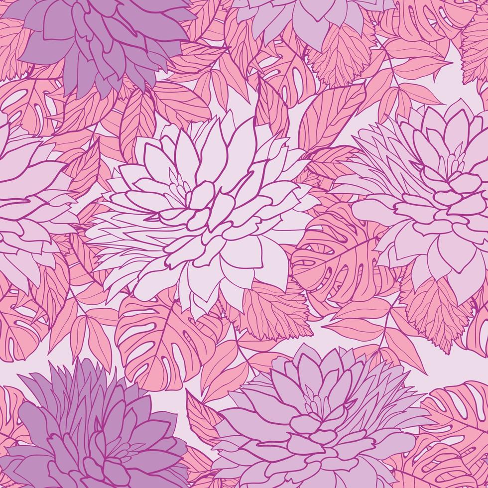 Marigold flowers and leaves seamless pattern background. Tropical peony wrapping paper or textile design. Beautiful print with hand-drawn exotic plants. vector