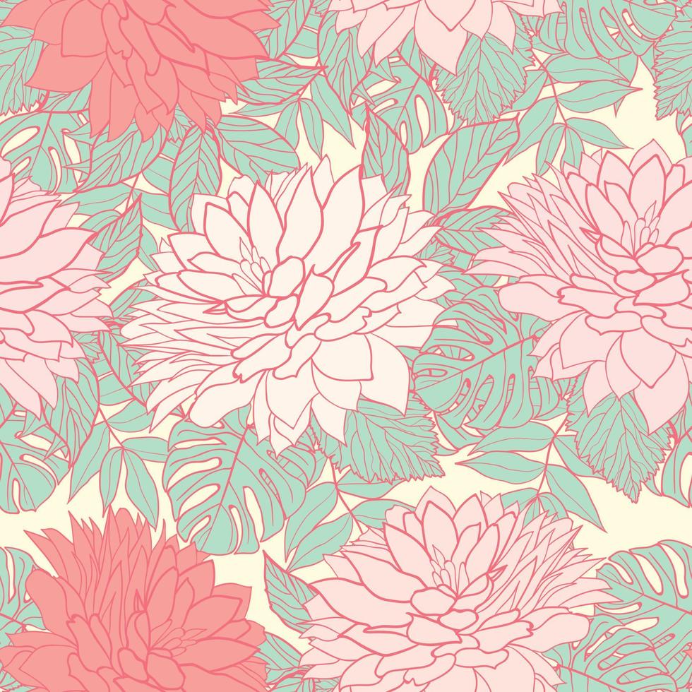 caléndula flores y hojas de fondo transparente. papel de regalo de peonía tropical o diseño textil. hermoso estampado con plantas exóticas dibujadas a mano. vector