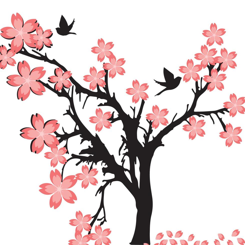 cherry blossom tree with pink flowers vector