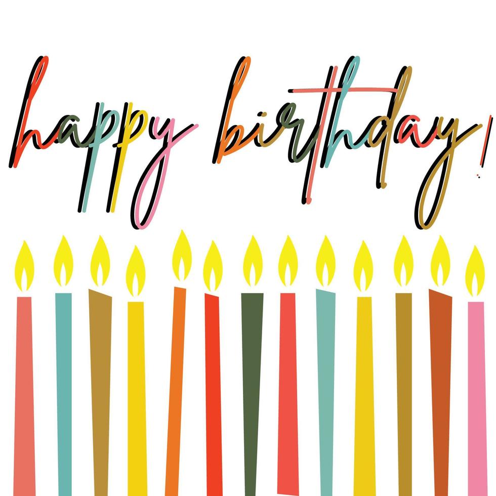 feliz cumpleaños tipografía vector tarjeta con velas