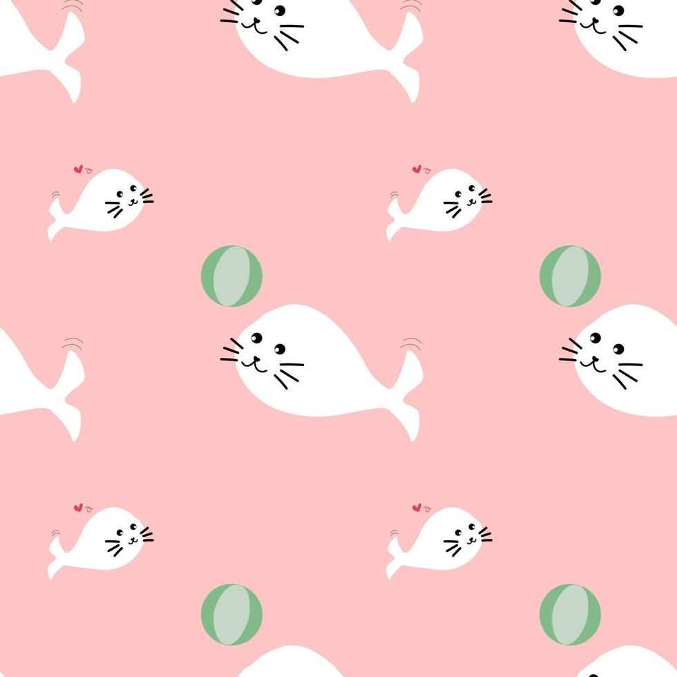 White seals on pink background, seamless pattern for decorate vector