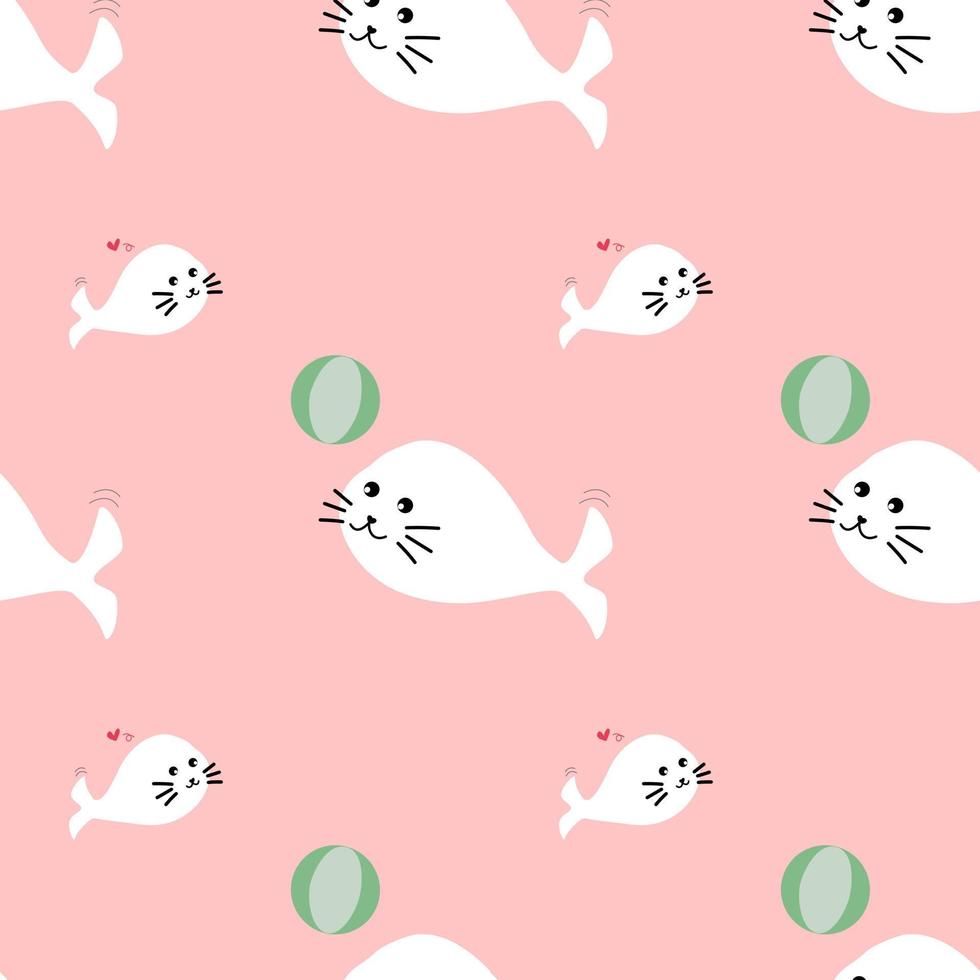 White seals on pink background, seamless pattern for decorate vector