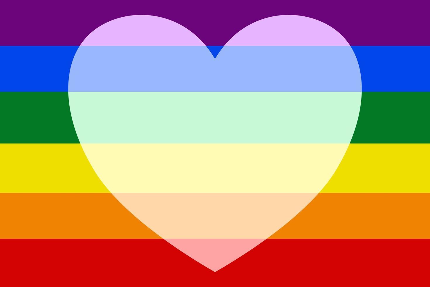 The rainbow flag with white heart in the center of flag. The rainbow flag is a symbol of LGBT social movement. Pride month concept. vector