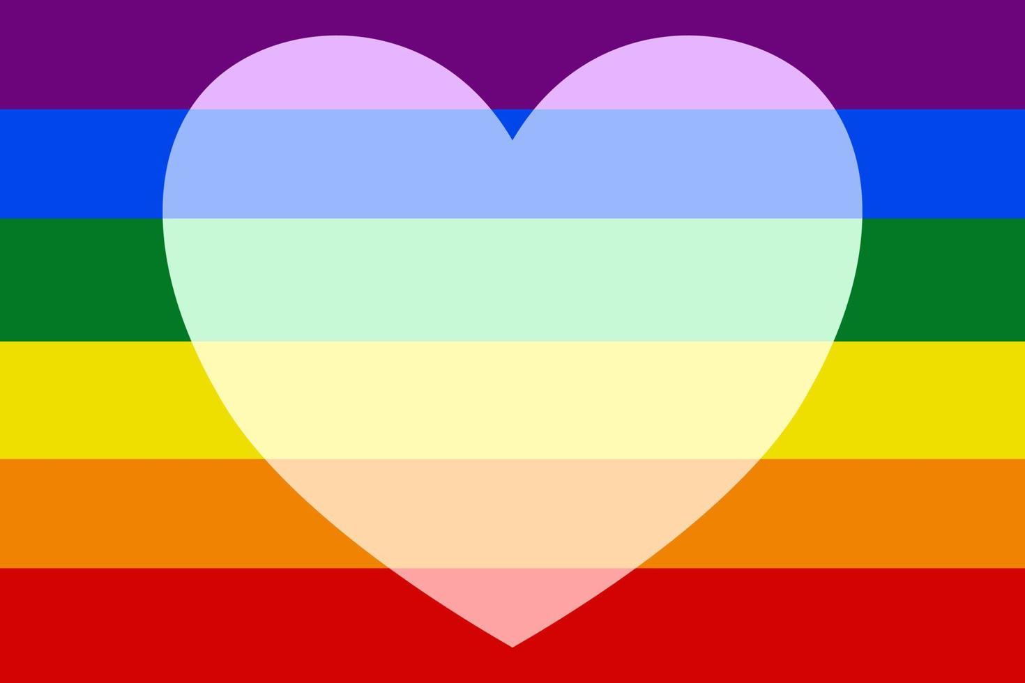 The rainbow flag with white heart in the center of flag. The rainbow flag is a symbol of LGBT social movement. Pride month concept. vector