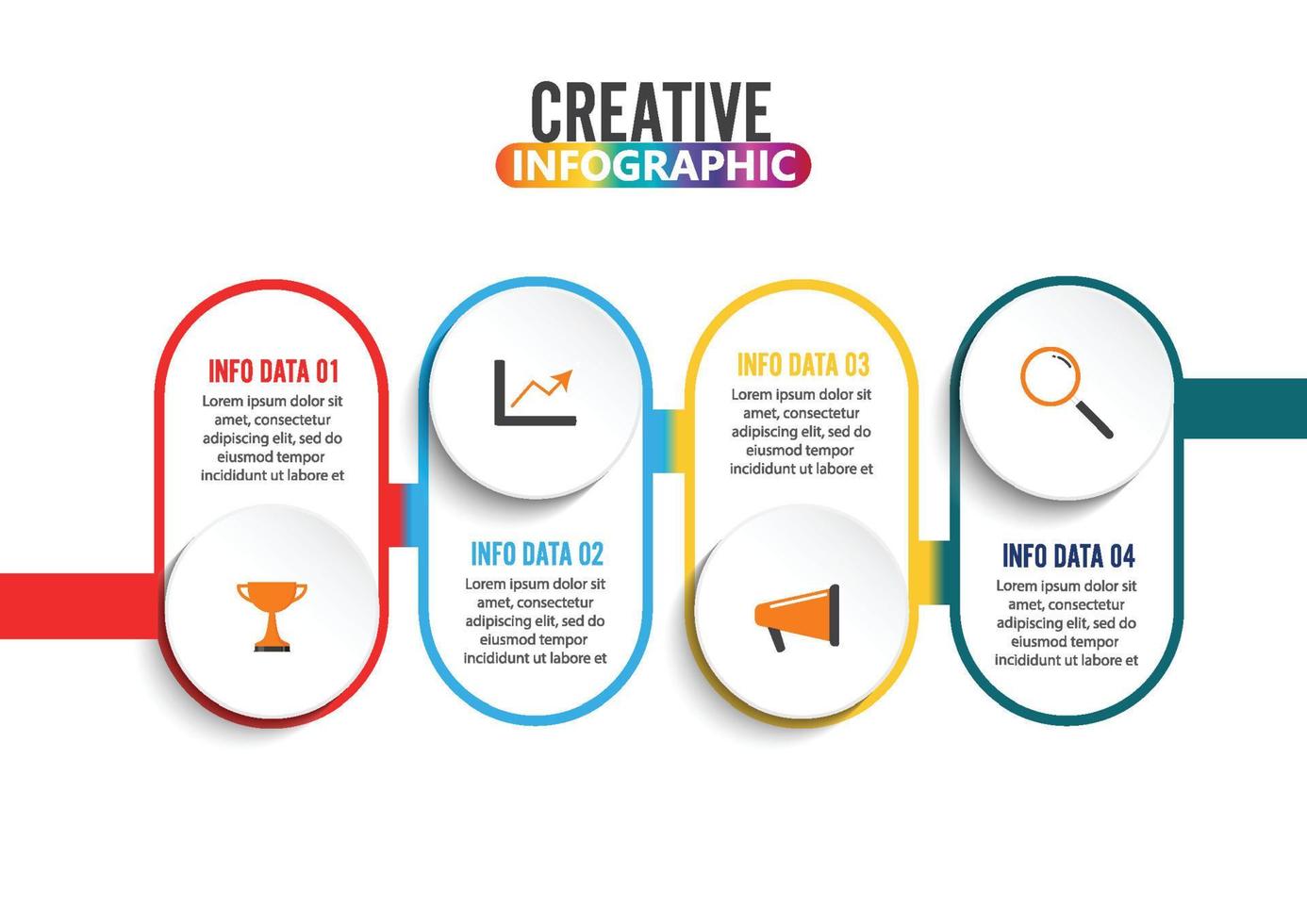 Infografía de cuatro pasos: puede ilustrar una estrategia, un flujo de trabajo o un trabajo en equipo. vector