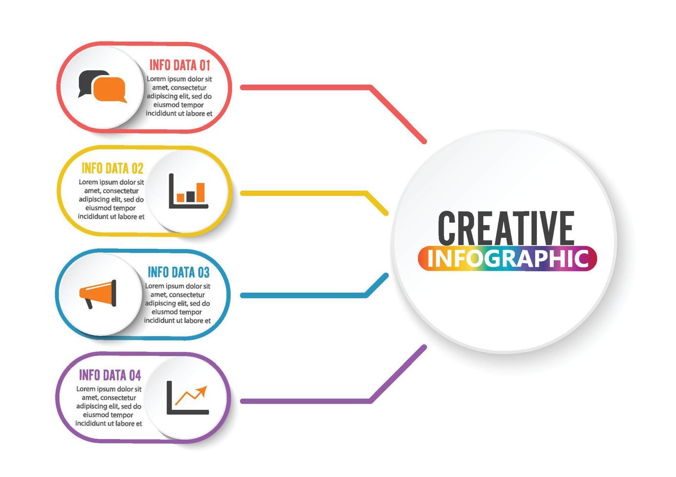 El vector de diseño de infografías de línea de tiempo y los iconos de marketing se pueden utilizar para el diseño de flujo de trabajo, diagrama, informe anual, diseño web. concepto de negocio con 4 opciones, pasos o procesos.