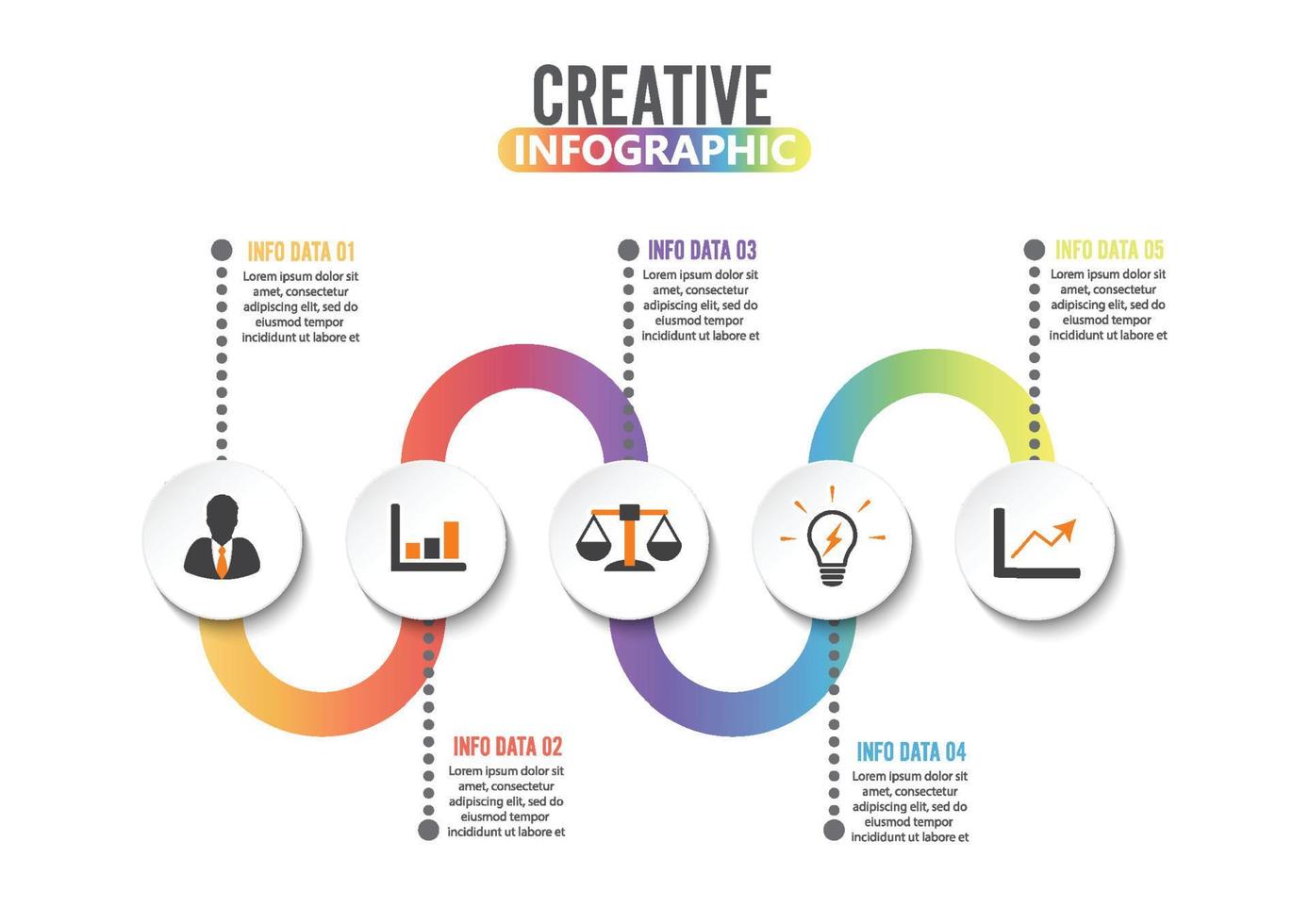 Infographic design template and marketing icons. Template for diagram, graph, presentation and round chart. Business concept with 5 options, parts, steps or processes. Data visualization. vector